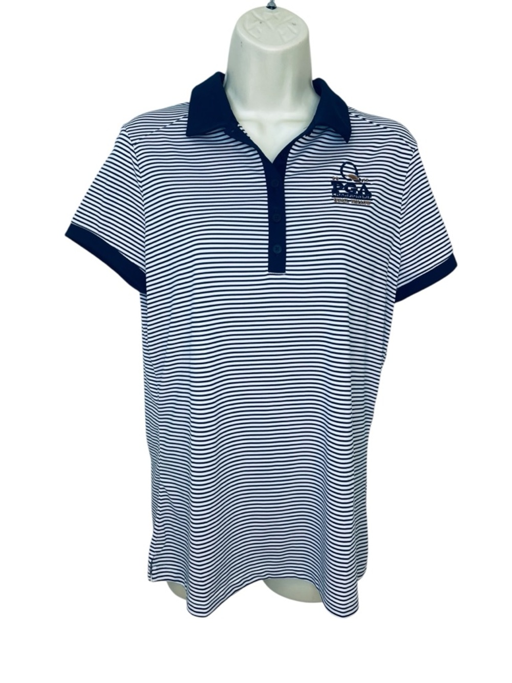 Quail Hollow PGA Championship 2017 Striped Navy & White Golf Polo Shirt Nike